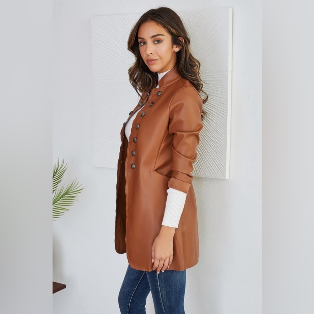 (516181-PU-CML) WOMEN PU SOLID SARGENT PEPPER JACKET - Picture 3 of 3